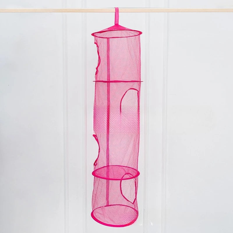 Plush Animal Hanging Toy Storage Hammock – Foldable 4-Compartment Organizer for Kids’ Room