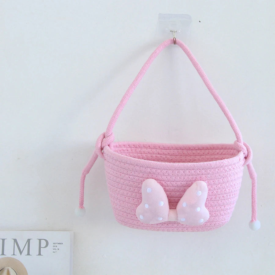 Woven Cotton Rope Storage Bin – Fun Cartoon Design for Kids’ Room, Toys, and Daily Essentials