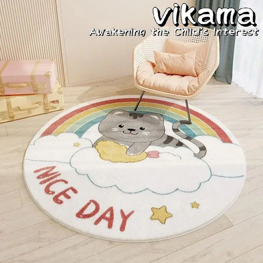 VIKAMA Cartoon Animal Round Rug – Soft, Cozy & Anti-Slip Carpet for Kids’ Rooms