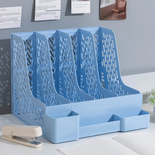 4-Compartment Desktop File & Pen Organizer – Kids’ Room Storage for Books & School Supplie