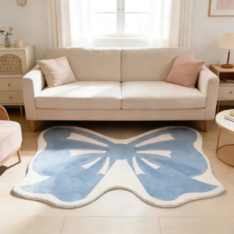 Girly Pink Bow Fluffy Rug – Soft Plush Bedside Carpet for Kids’ Rooms