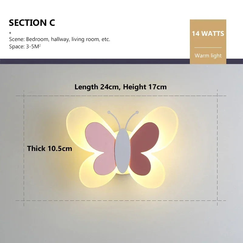 Butterfly LED Wall Lamp – Kids’ Bedroom & Bedside Creative Wall Light