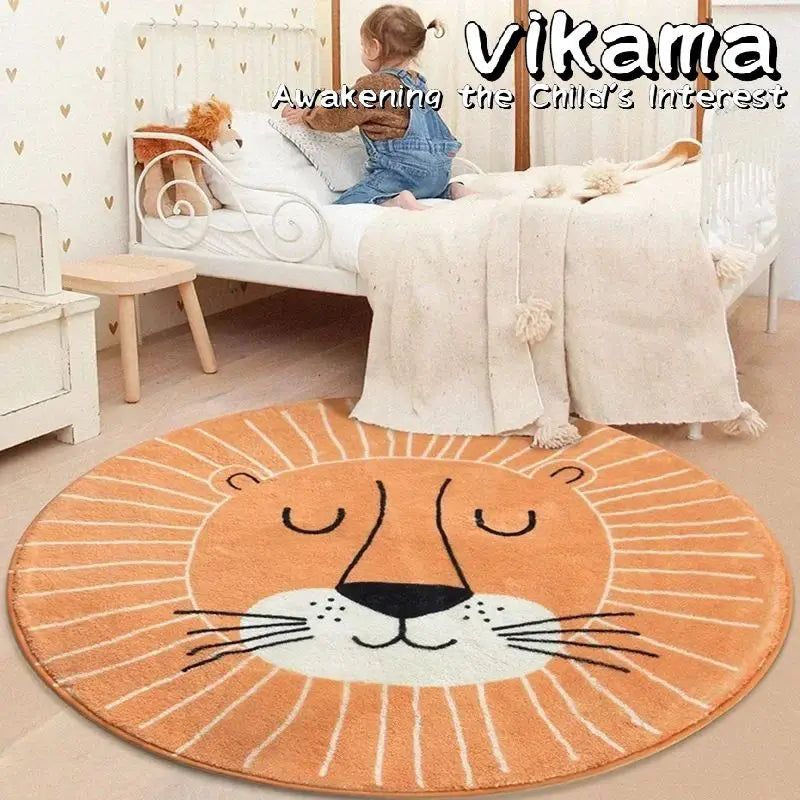VIKAMA Cartoon Animal Round Rug – Soft, Cozy & Anti-Slip Carpet for Kids’ Rooms