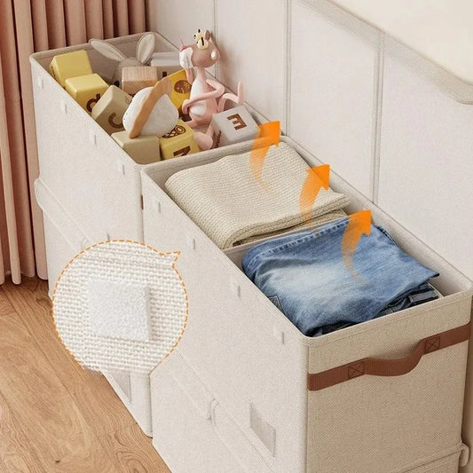 Cotton & Linen Dual-Lid Storage Box – Flip-Top Organizer for Kids’ Toys, Clothes & Nursery Essentials