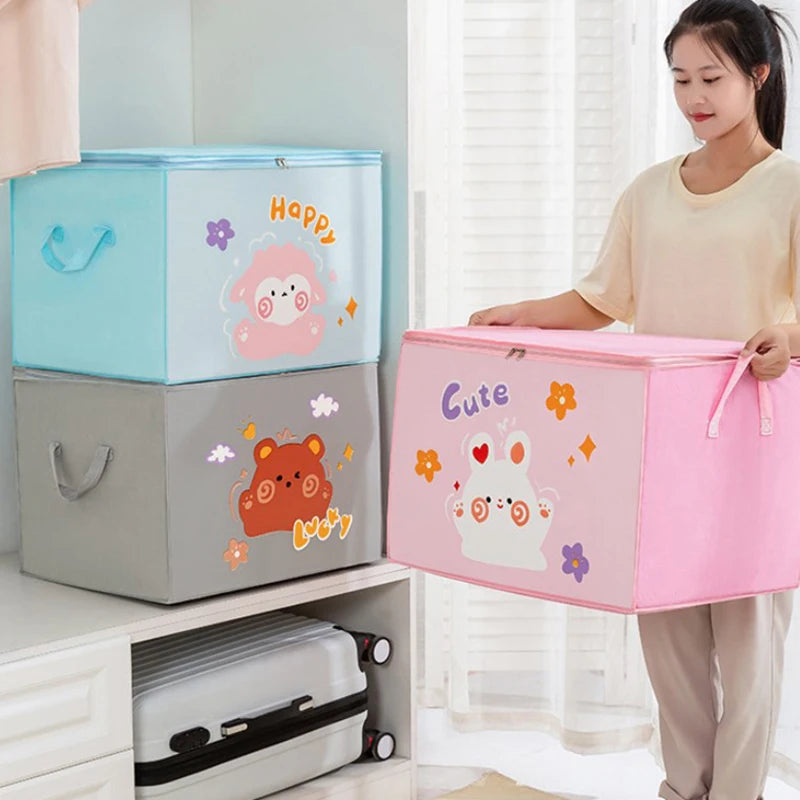 Foldable Kids’ Toy Storage Basket – Felt Fabric Organizer with Cartoon Animal Designs
