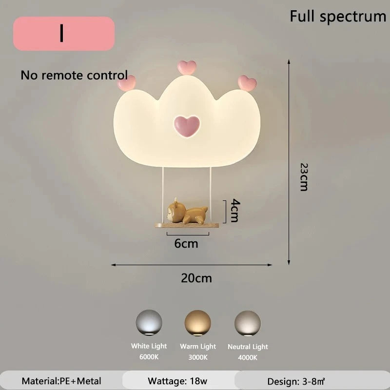 Cartoon LED Wall Lamp – Monkey, Rabbit & Cloud, Kids’ Room Night Light