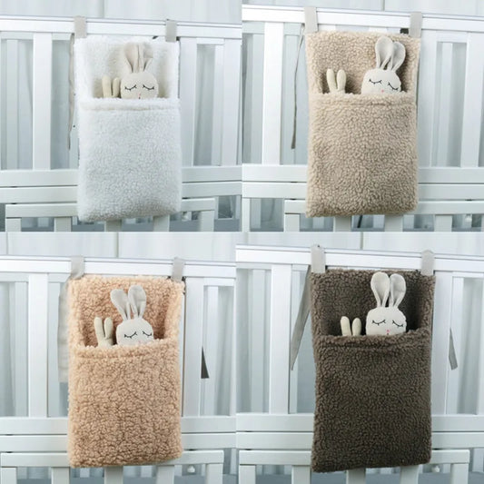 Plush Baby Crib Hanging Storage Organizer with Double Pockets