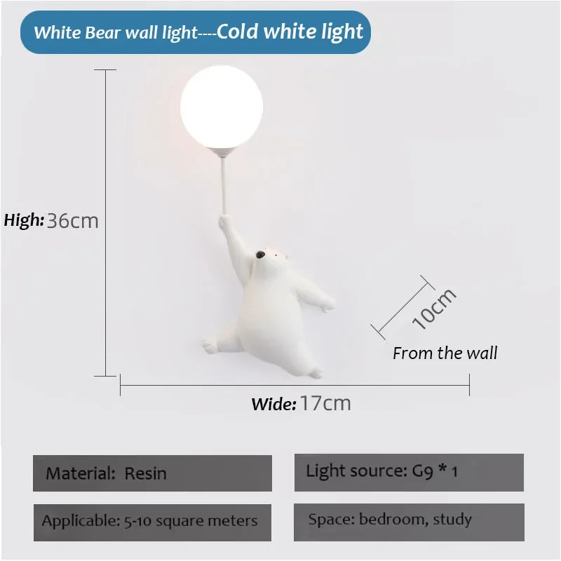 Cartoon Polar Bear LED Wall Lamp – Cute Night Light for Kids’ Bedroom & Nursery