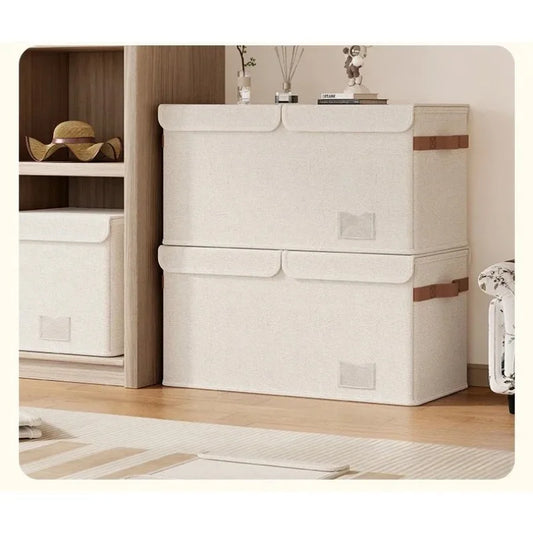 Cotton & Linen Dual-Lid Storage Box – Flip-Top Organizer for Kids’ Toys, Clothes & Nursery Essentials
