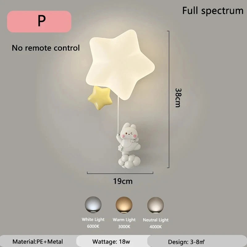 Cartoon LED Wall Lamp – Monkey, Rabbit & Cloud, Kids’ Room Night Light