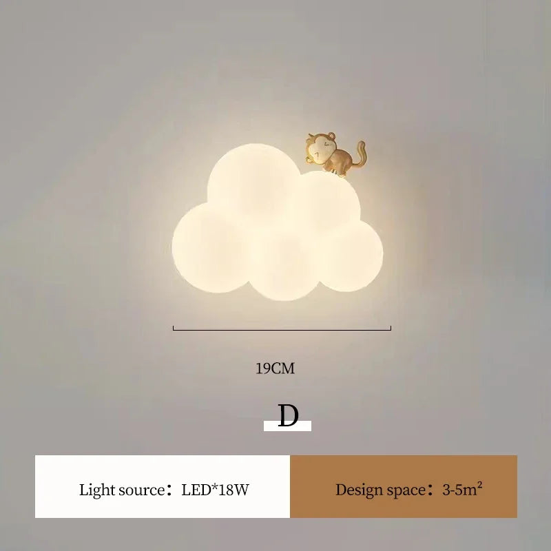 Cartoon LED Wall Lamp – Monkey, Rabbit & Cloud, Kids’ Room Night Light