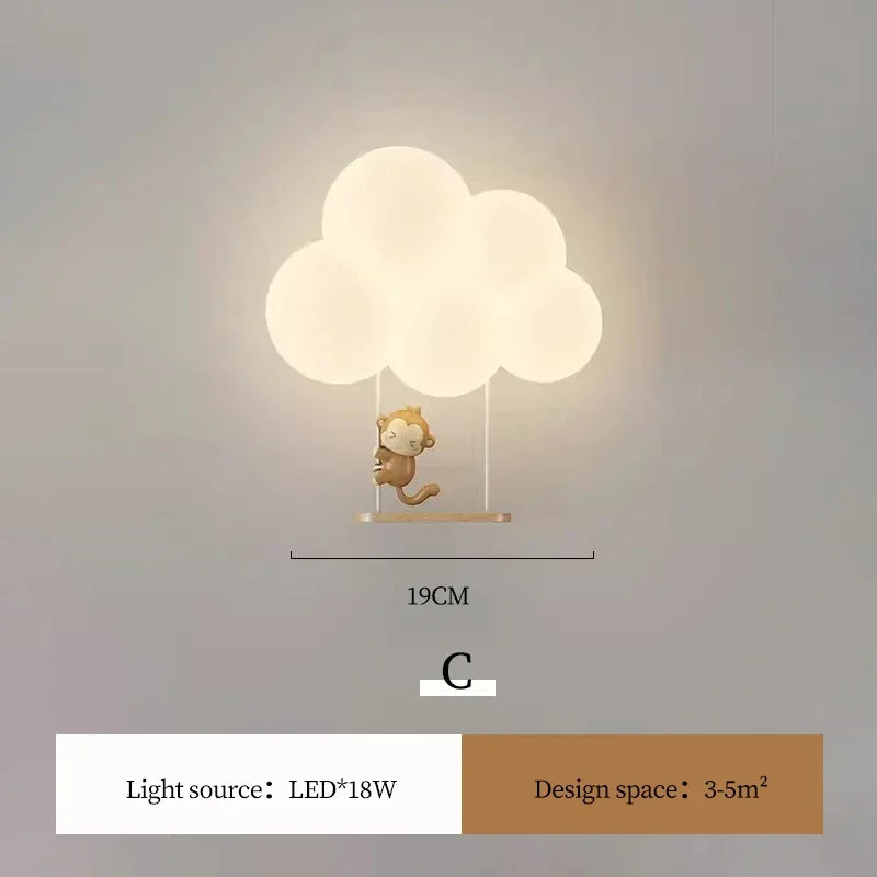 Cartoon LED Wall Lamp – Monkey, Rabbit & Cloud, Kids’ Room Night Light