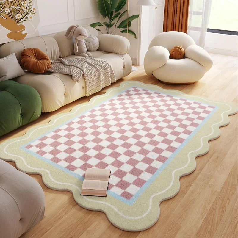 Soft Plaid Plush Rug for Children’s Bedroom – Cozy Fluffy Carpet for Playroom & Home Decor