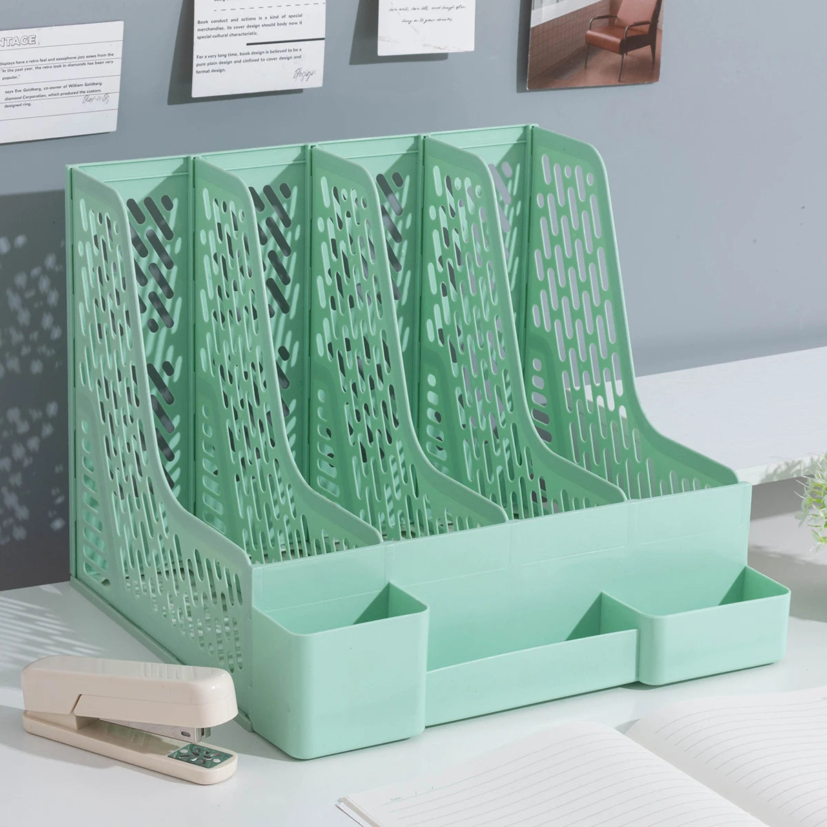 4-Compartment Desktop File & Pen Organizer – Kids’ Room Storage for Books & School Supplie