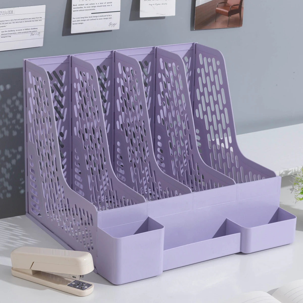 4-Compartment Desktop File & Pen Organizer – Kids’ Room Storage for Books & School Supplie