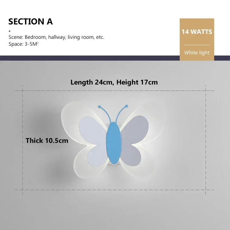 Butterfly LED Wall Lamp – Kids’ Bedroom & Bedside Creative Wall Light