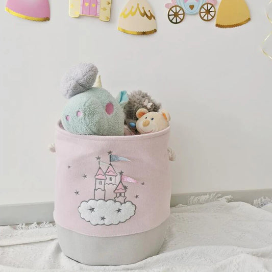 Large Pink Foldable Toy & Laundry Basket – Cute Cartoon Castle Storage for Kids’ Room & Nursery