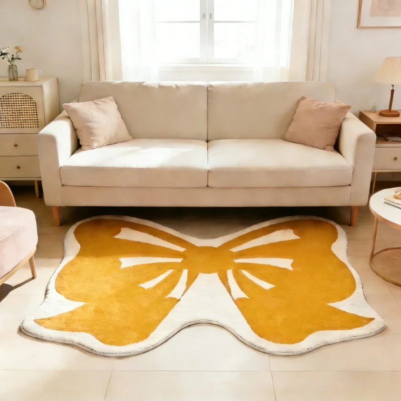 Girly Pink Bow Fluffy Rug – Soft Plush Bedside Carpet for Kids’ Rooms