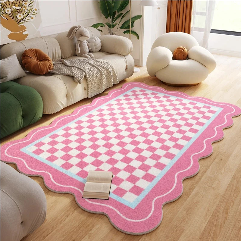 Soft Plaid Plush Rug for Children’s Bedroom – Cozy Fluffy Carpet for Playroom & Home Decor