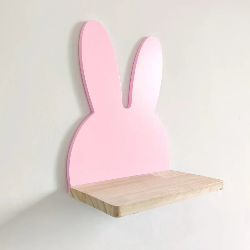 Nordic Wooden Wall Shelf for Kids – Cute Rabbit & Bear Storage Rack for Baby & Children’s Rooms