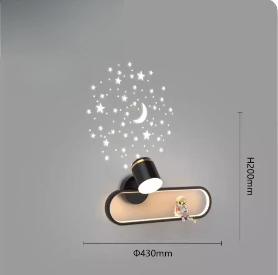 Astronaut LED Wall Lamp – Kids’ Bedroom & Bedside Night Light with Starry Sky Projection
