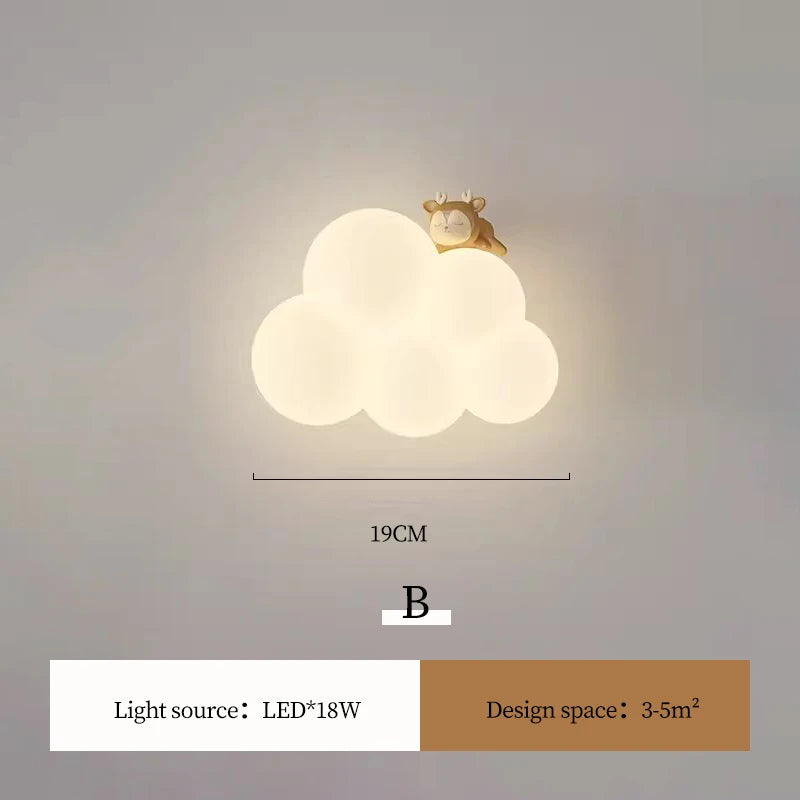Cartoon LED Wall Lamp – Monkey, Rabbit & Cloud, Kids’ Room Night Light