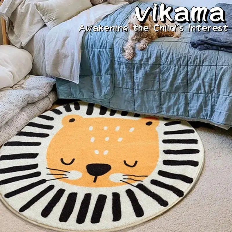 VIKAMA Cartoon Animal Round Rug – Soft, Cozy & Anti-Slip Carpet for Kids’ Rooms
