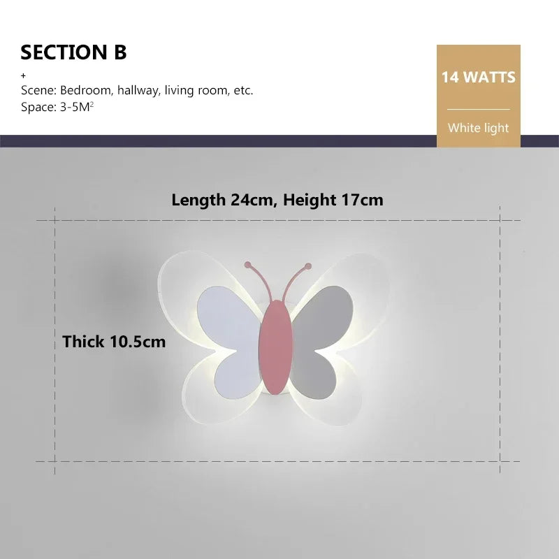 Butterfly LED Wall Lamp – Kids’ Bedroom & Bedside Creative Wall Light