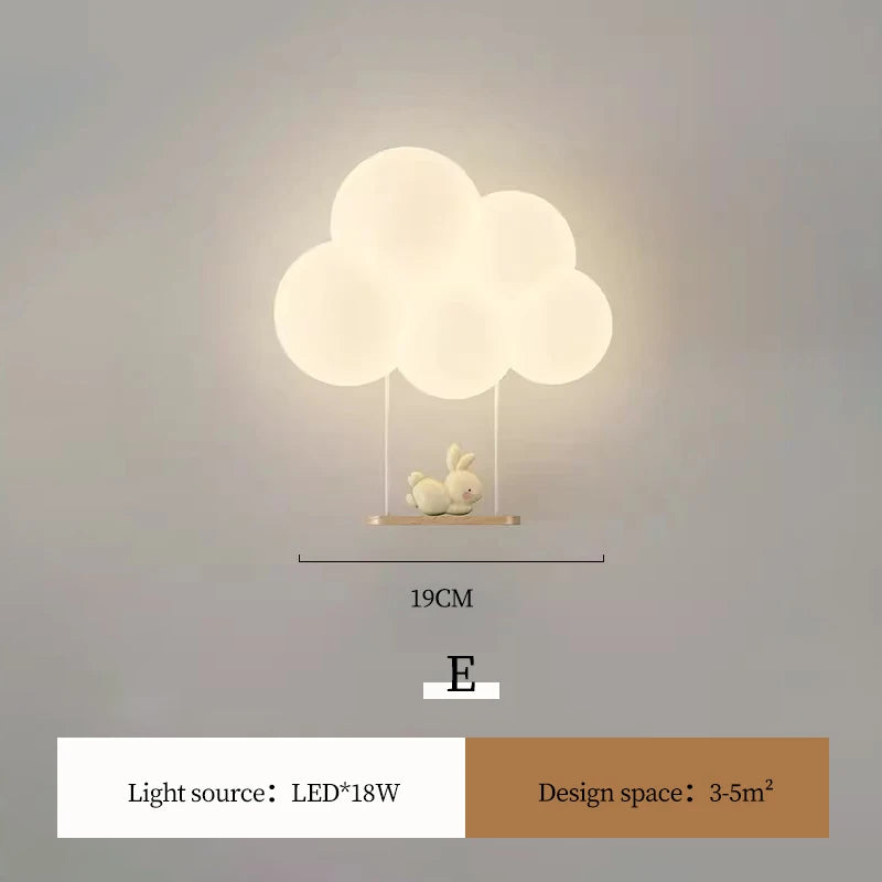 Cartoon LED Wall Lamp – Monkey, Rabbit & Cloud, Kids’ Room Night Light