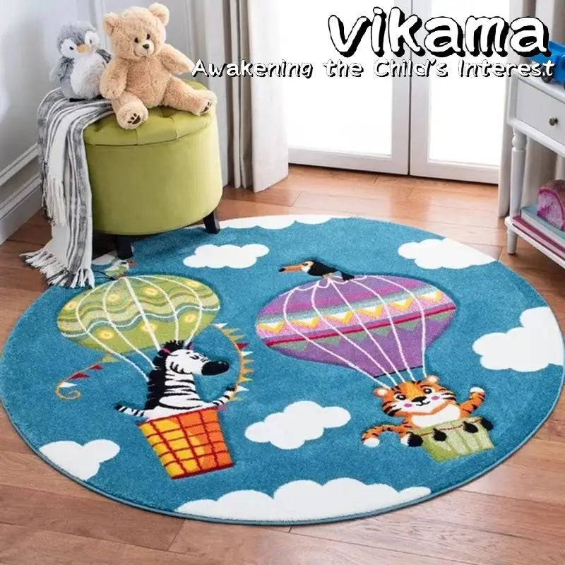 VIKAMA Cartoon Animal Round Rug – Soft, Cozy & Anti-Slip Carpet for Kids’ Rooms
