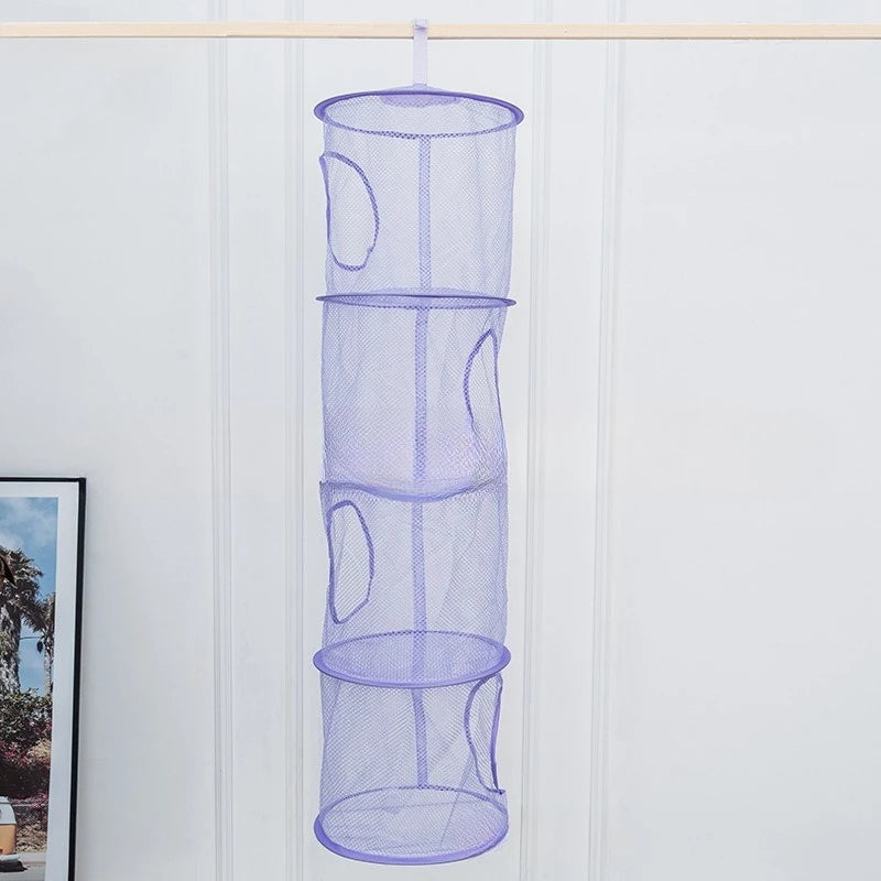 Plush Animal Hanging Toy Storage Hammock – Foldable 4-Compartment Organizer for Kids’ Room