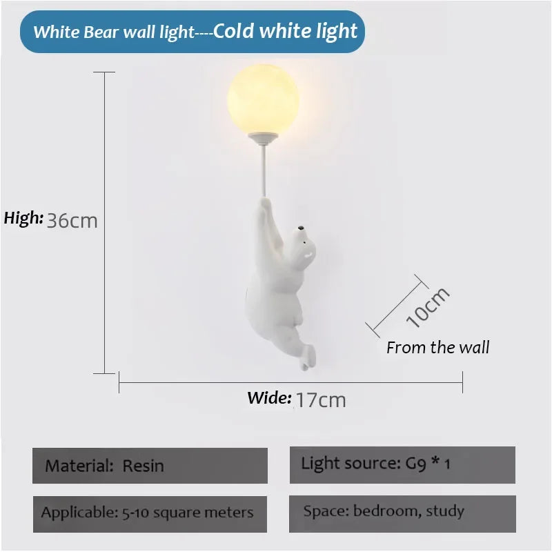 Cartoon Polar Bear LED Wall Lamp – Cute Night Light for Kids’ Bedroom & Nursery
