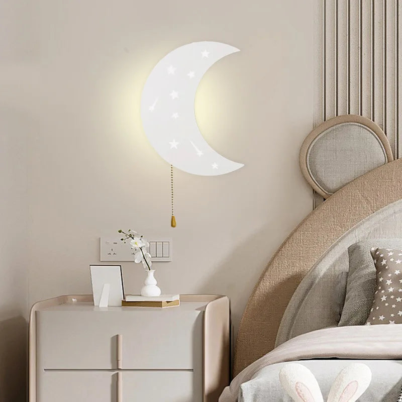 Cartoon Moon & Cloud LED Wall Lamp – Wireless Bedside Light for Kids’ Room