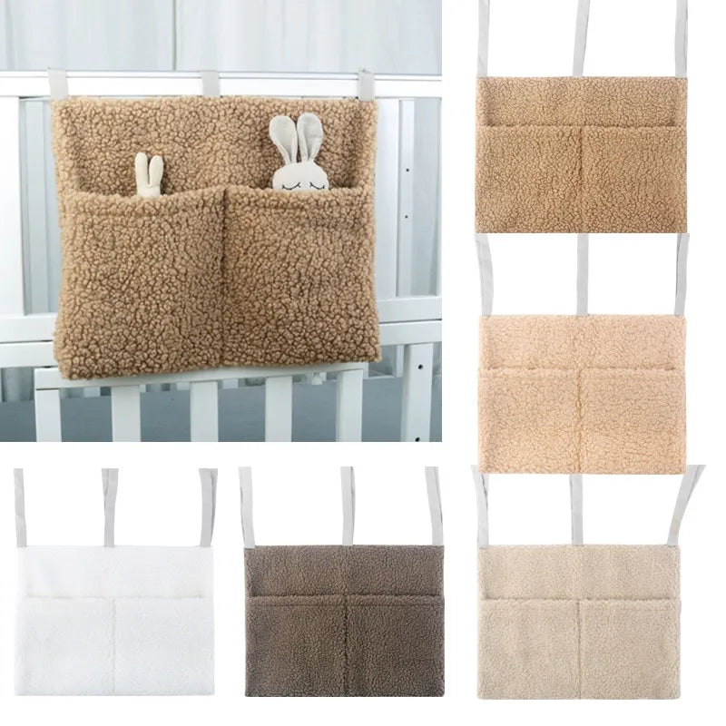 Plush Baby Crib Hanging Storage Organizer with Double Pockets
