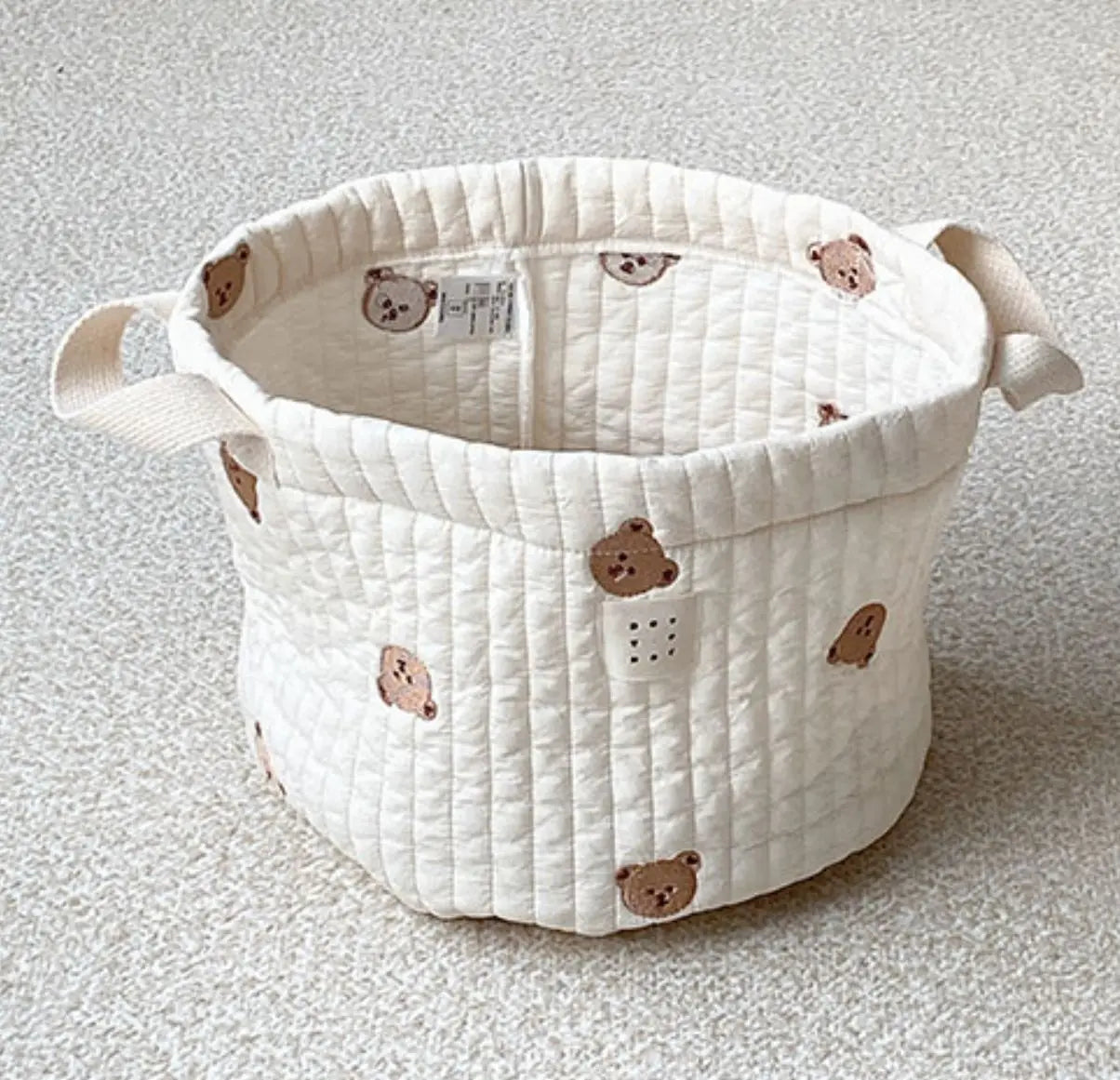 Beige Cotton Embroidery Baby Storage Bag – Diaper, Clothes & Toy Organizer for Crib