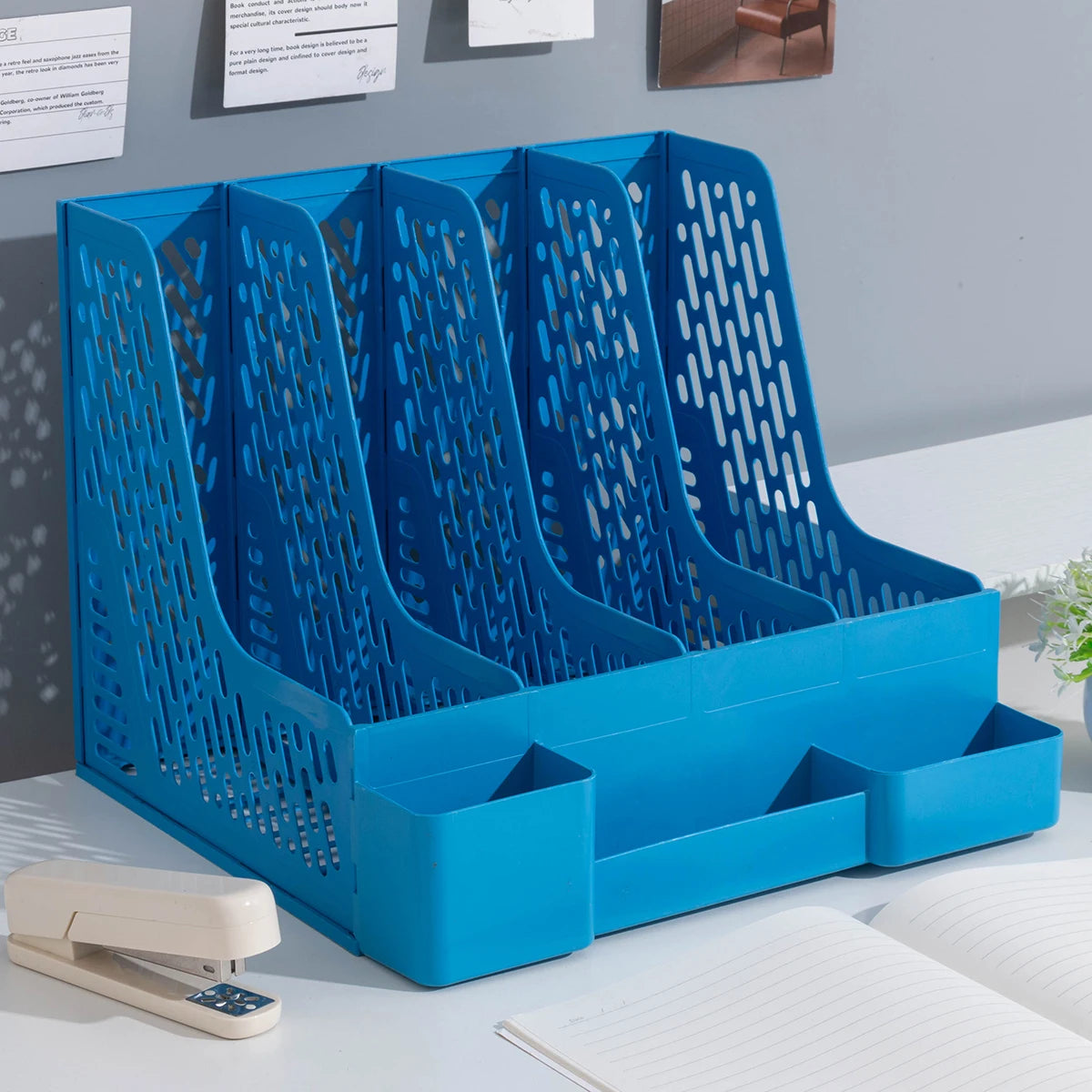 4-Compartment Desktop File & Pen Organizer – Kids’ Room Storage for Books & School Supplie