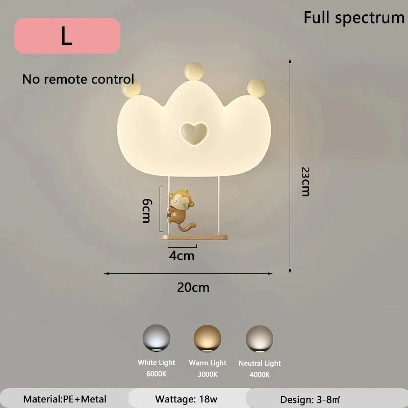 Cartoon LED Wall Lamp – Monkey, Rabbit & Cloud, Kids’ Room Night Light