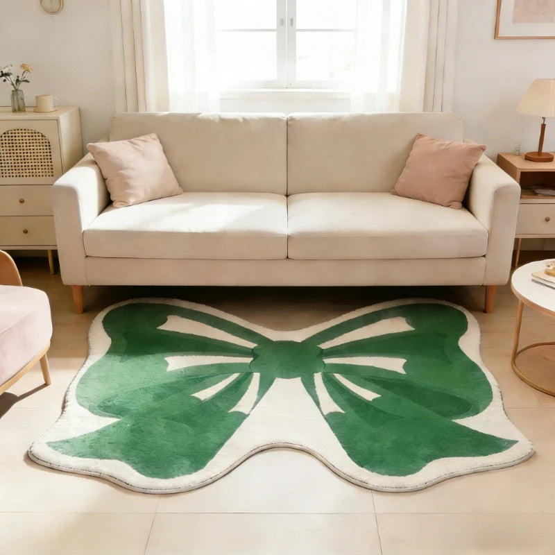 Girly Pink Bow Fluffy Rug – Soft Plush Bedside Carpet for Kids’ Rooms