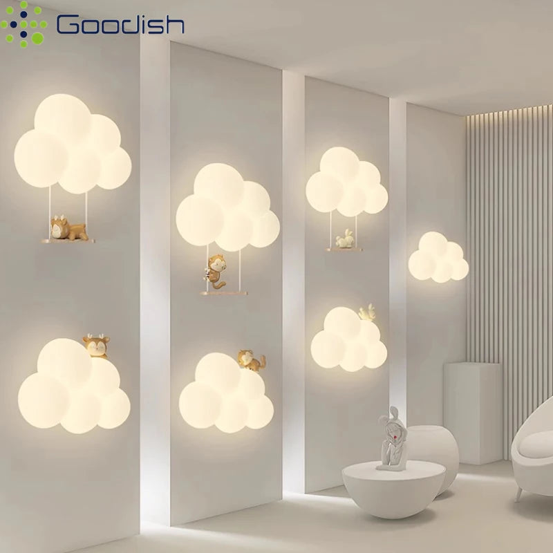 Cartoon LED Wall Lamp – Monkey, Rabbit & Cloud, Kids’ Room Night Light