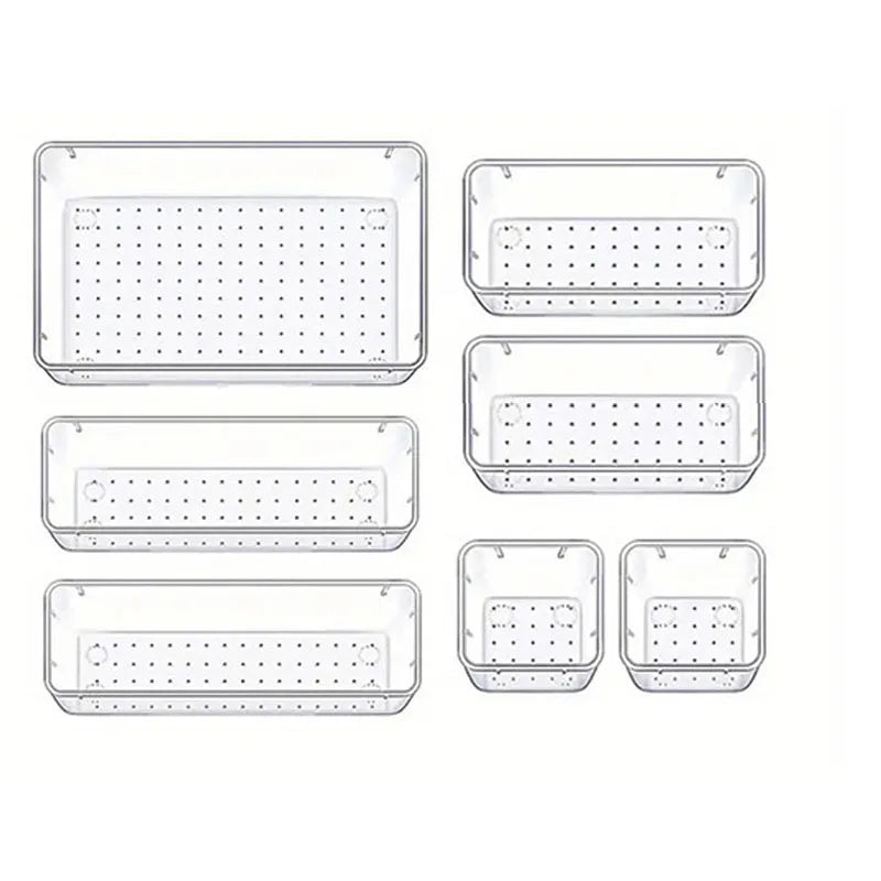 7-Piece Clear Drawer Organizer Set – Kids’ Room Storage for Stationery & Small Items