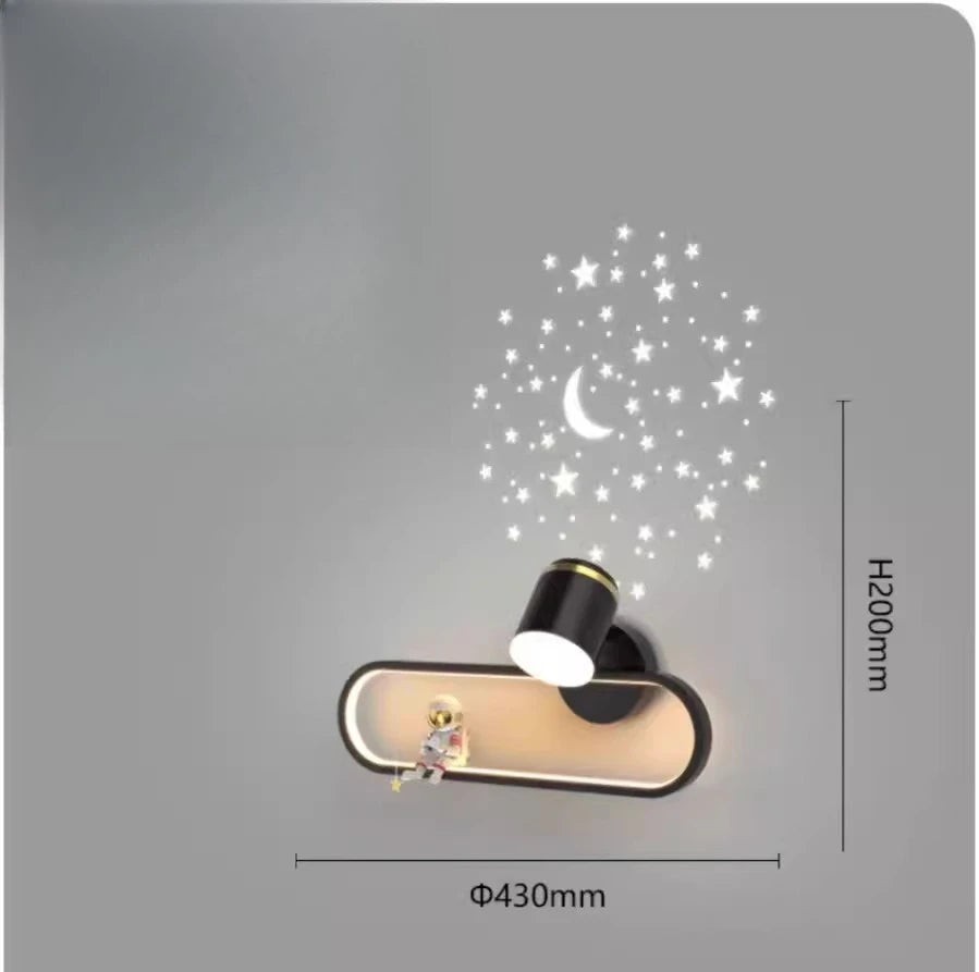 Astronaut LED Wall Lamp – Kids’ Bedroom & Bedside Night Light with Starry Sky Projection