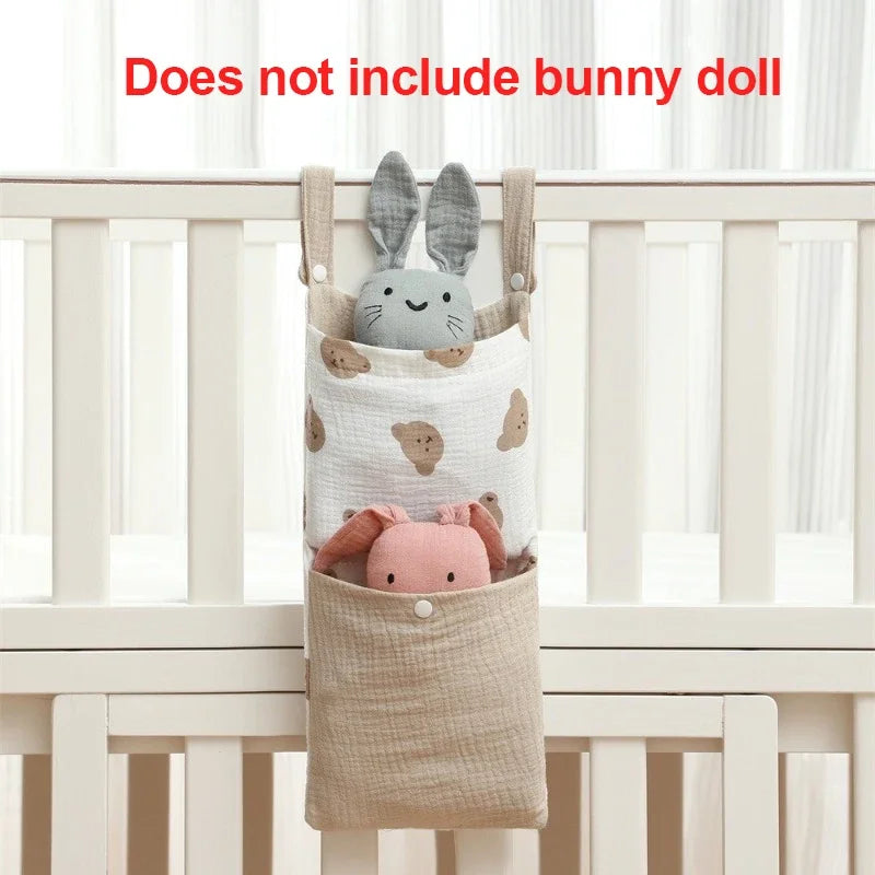 Baby Crib Hanging Organizer – Cotton Storage Bag for Diapers, Toys & Nursery Essentials