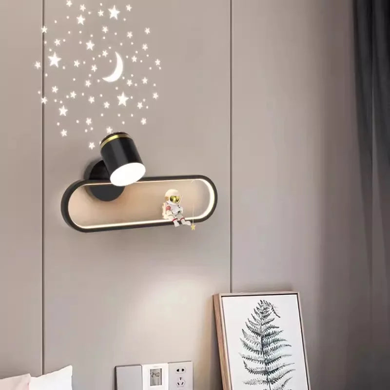 Astronaut LED Wall Lamp – Kids’ Bedroom & Bedside Night Light with Starry Sky Projection