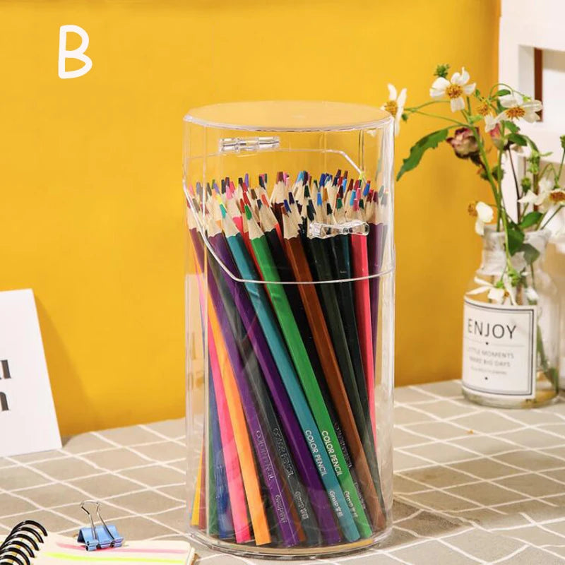 Clear Acrylic Pen & Pencil Holder with Lid – Kids’ Room Desk Organizer