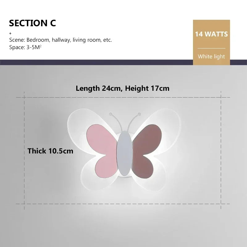 Butterfly LED Wall Lamp – Kids’ Bedroom & Bedside Creative Wall Light