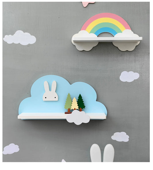 Cloud Wall-Mounted Kids Bookshelf – Wooden Toy & Book Display Shelf for Children’s Room