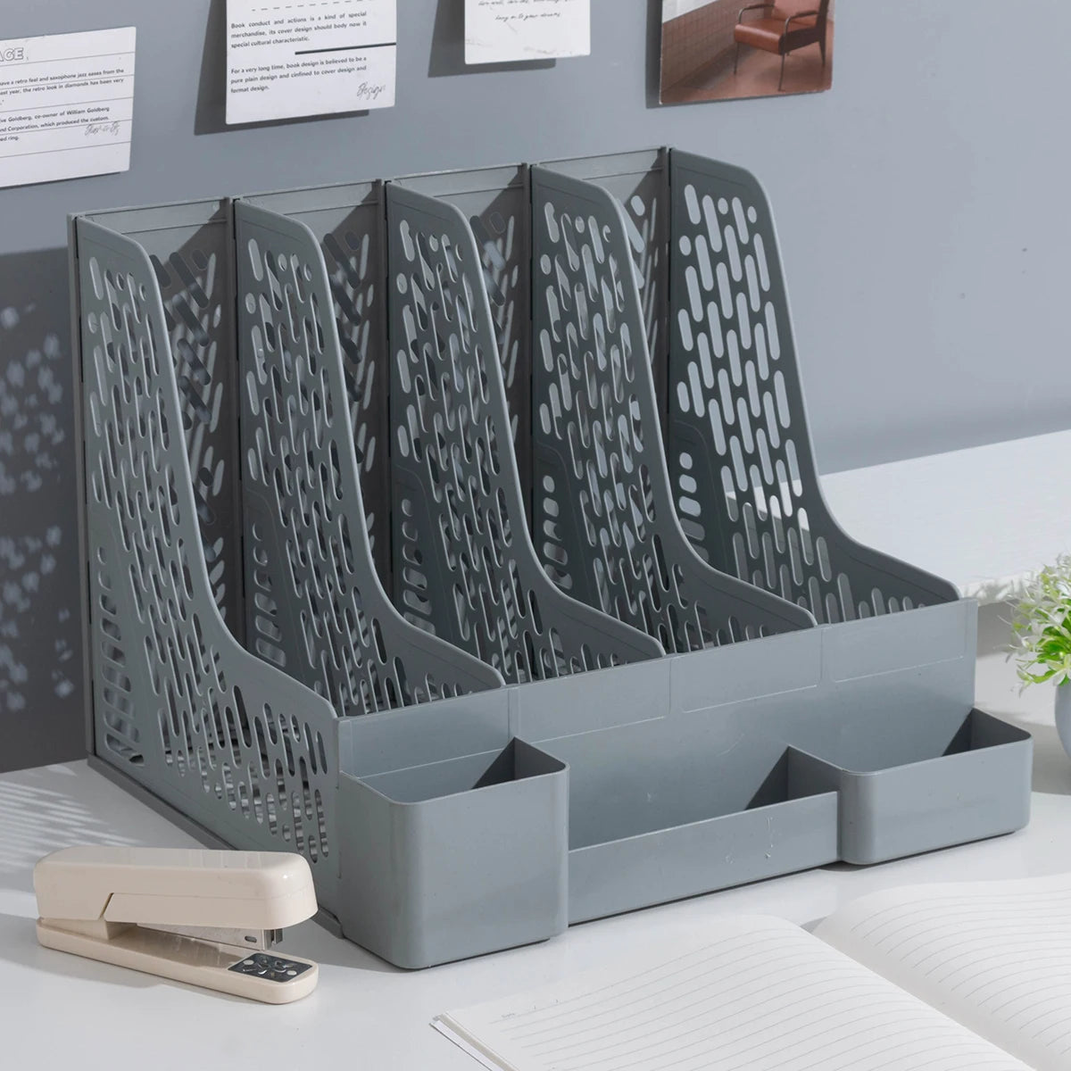 4-Compartment Desktop File & Pen Organizer – Kids’ Room Storage for Books & School Supplie