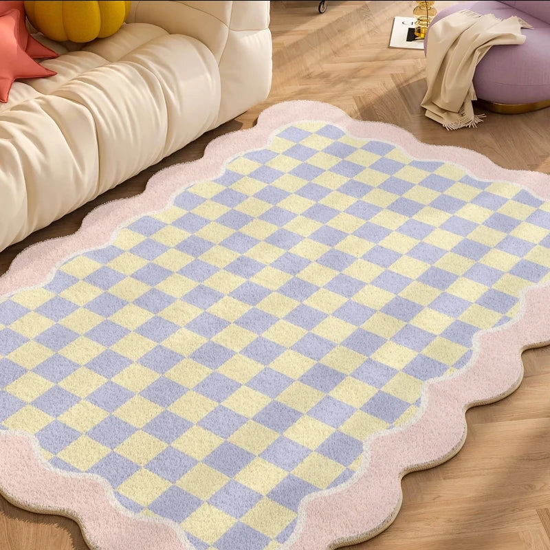Soft Plaid Plush Rug for Children’s Bedroom – Cozy Fluffy Carpet for Playroom & Home Decor