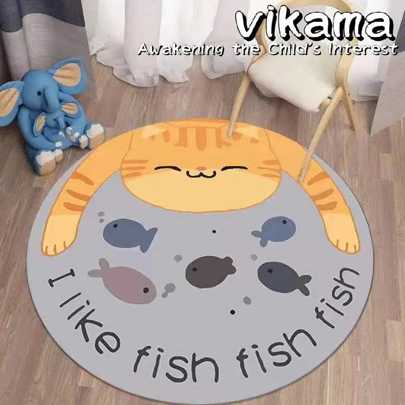 VIKAMA Cartoon Animal Round Rug – Soft, Cozy & Anti-Slip Carpet for Kids’ Rooms