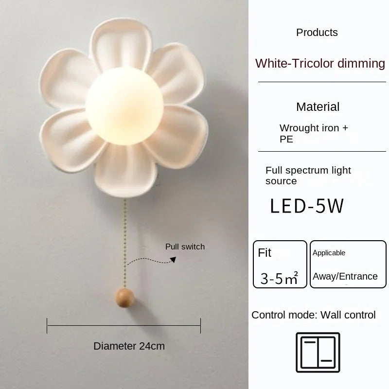 Modern Resin Flower Wall Lamp – LED Bedside Light for Kids’ Bedroom & Study